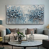 cheap Floral/Botanical Paintings-Handmade Original Blue Flowers Oil Painting On Canvas Abstract Tree Scenery Wall Art for Home Decor With Stretched Frame Without Inner Frame Painting