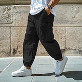 tanie Retro-Męskie Lniane spodnie Spodnie Letnie spodnie Luźne spodnie Elastyczny mankiet Równina Komfort Oddychający Pełna długość Codzienny Święto Urlop Moda Czarny Biały