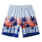 baratos Calções Elite Masculinos-Homens Calção Shorts de praia Bolsos Com Cordão Cintura elástica Gráfico Folha Árvore Respirável Secagem Rápida Comprimento do joelho Ao ar livre Férias Casa Férias Estilo Étnico Azul Céu Azul escuro