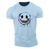 billiga Mäns grafiska t -shirt-Herr Grafiska tryck Rolig Le ansikte T-shirt Grafiska utslagsplatser Bomull Kortärmad Grafisk Skjorta Heather Grey Svart Vit Bekväm t-shirt Utomhus Gata Modedesignerkläder