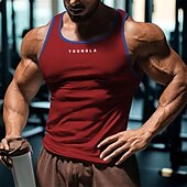 billiga Gym-toppar-Herr Linne Undertröjor Ärmlös tröja Ärmlös Rund hals Sommar Bokstav Mode Designer Grundläggande Lappverk Semester Gata Utekväll Svart Vit Rubinrött Topp t-shirt för män