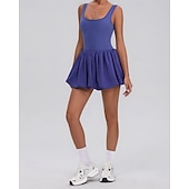 cheap Women's Tennis Dress-Women's Solid Colored Tennis Dress with Built in Shorts and Bra Sports Dress Sleeveless Pleated Tennis Golf Pickleball U Neck Dress Black White Yellow Spandex Tennis Clothing