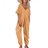 olcso overálok-Női Szabályos Jumpsuitek Stílusos Tömör szín Féhosszú Háremnadrág V-alakú Zseb Utca Napi Normál Fekete Sárga Arcpír rózsaszín Nyár