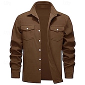 preiswerte Herrenjacken &amp; Herrenmäntel-Herren Hemdjacke Überhemden übergangsjacke Täglich Verschleißfest Tasche Sommer Frühling Einfach Klassisch Revers Dunkelgrau Schwarz Gelb Wein Marineblau Jacken