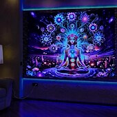 billige Blacklight -billedvev-Svarte lysvev Gløde i mørket Glødepresentasjon UV reaktiv Boho Mandala Chakara Trippy Tåkete meditasjon Hengevev Veggkunst Tapet til stue Soverom