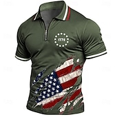  4th of July 2026 250th Men's American US Flag Zip Polo Shirts Short Sleeve Polo Shirts Collared Shirts Casual Athleisure Daily Wear 3D Print Summer Blue Green Gray