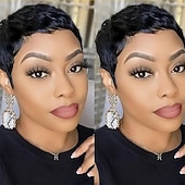 voordelige Topkwaliteit pruiken-Pixie cut pruik synthetische pruik voor zwarte vrouwen zwarte kleur