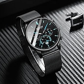 abordables Relojes mecánicos-Reloj de moda para hombre, cronógrafo de acero inoxidable, malla de cuarzo, reloj de pulsera para hombre, resistente al agua, luminoso, fecha, relojes deportivos para hombre.