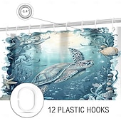 billiga Duschdraperier-Duschdraperi med Krok Vattenavvisande för Badrum Maskintvättbart Duschdraperi Badrumsdekor Set Polyester 12 Pack Plastkrok Ocean Djur Sköldpadda