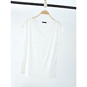 billige Plain t-skjorte-Dame Bluse Helfarge Stilfull Fritid Kortermet V-hals Vanlige topper Daglig Svart Hvit Rosa Rød Marineblå Sommer Vår