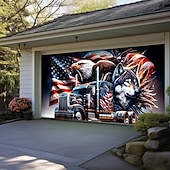 abordables Bannières de Garage et de Porte-Décorations de porte du 4 juillet Couvre-porte de garage Américain Patriote Aigle Bannière extérieure Grand fond pour décorations de garage extérieur à la maison