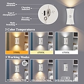cheap Puck Lights-1 Pc Magnetic Charging Induction Wireless Wall Light Non drilling Three color Dimming Intelligent Human Sensing Room Bathroom Corridor Staircase Lighting Type-C Charging