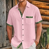 preiswerte Straße-Herren Hemd Leinenhemd Wikinger-Stil Sommerhemd Strandbekleidung Knopfhemd Einfarbig Urlaub Kreuzfahrt Schwarz Weiß Rosa Khaki Kurzarm Kragen Sommer Frühling &amp; Sommer Bekleidung Patchwork