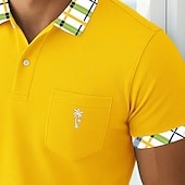 halpa Loma-Miesten Golfpaita Pikee poolopaidat liiketoiminta Kausaliteetti Ribbineulospikeekaulus Lyhythihainen Muoti Perus Yhtenäinen väri Skottiruutukuvio Napit Logo Kesä Kevät 봄 &amp; Syksy Normaali Keltainen