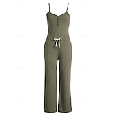 billiga vida ben och raka byxor-Dam Yogajumpsuit Onesie Ficka Henley Yoga Kondition Pilates Vida byxor med linne Svart Grön sporter Sportkläder Microelastisk