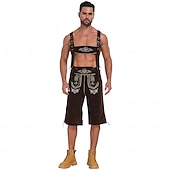 tanie Mężczyźni-Oktoberfest Haft Lederhosen bawarski Niemiecki Monachium Łąki Męskie Impreza Festiwal Piwa Tkanina w stylu tradycyjnym