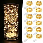 abordables Guirlandes lumineuses à piles-Lot de 12 guirlandes lumineuses LED étoilées de 2 m à 20 m, pour la Saint-Valentin, un mariage, une demande en mariage, une fête, un restaurant, une décoration d&#039;intérieur, un festival, Noël ou Halloween