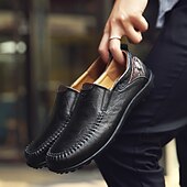 tanie Buty casual slip-on-męskie, brązowe, swobodne mokasyny z cholewką z miękkiej skóry ekologicznej, ręcznie szytymi detalami i wytrzymałą gumową podeszwą – idealne do codziennego noszenia i aktywności na świeżym powietrzu