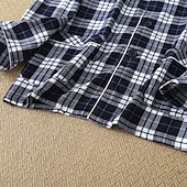 billiga Pyjamas-Herr Sovkläder Pyjamas set Pyjamastopp och byxa 1set Rutig Mode Stylish Klassisk Hem Dagligen Säng Bomull Komfort Mjuk Kavajslag Långärmad Cardigan Byxa Elastisk midja Vår Höst Vit + Svart Marinblå