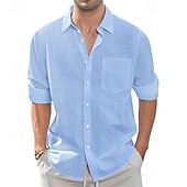 economico Classico-Per uomo Camicia Camicia di lino Camicia casual Camicia con Bottoni Camicia di cotone Semplice Vacanza Camicia hawaiana Bianco Blu marino Azzurro cielo Cachi Manica Lunga Bavero Primavera Autunno