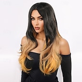 ieftine Peruci Sintetice Trendy-Peruci Sintetice Ondulat Buclat în Profunzime Frizură în Straturi Cu breton Realizat la mașină Perucă 24 inch A1 Păr Sintetic Pentru femei Clasic Comfortabil Gradient de culoare Multi-Color