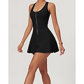 cheap Women's Tennis Dress-Women's Solid Colored Tennis Dress with Built in Shorts and Bra Sports Dress 2pcs Sleeveless Zipper Breathable Tennis Golf Pickleball U Neck Racerback Black White Purple Tennis Clothing
