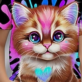 tanie 3D zwierzęta dziewczynki-lil kitty by sheena pike dziewczęca koszulka z 3d kotem krótki rękaw lato wiosna moda podstawowa dzieci 4-12 lat okrągły dekolt outdoor casual codzienne regularny krój