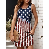  Festa dell'Indipendenza Abito Mini Patriottico da Donna Abito Estivo Abito A-Line Abito Scollo Off Vacanza Casual Boho Party Vestibilità Regolare Grafica Bandiera Geometrica Senza Maniche Collo a U