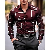 economico camicie casual da uomo-Per uomo Camicia Camicia Estiva Camicia casual Camicia da Spiaggia Camicia con Bottoni Nero Vino Manica Lunga Semplice Stampa Bavero Vacanza Camicia hawaiana Abbigliamento Poliestere Moda Casual