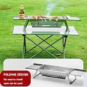 cheap Kitchen Utensils &amp; Gadgets-Portable Charcoal Grill, Outdoor Small Grill, Folding Stainless Steel 304 Grill for Camping, Backyard, Boat