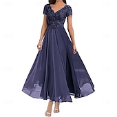 preiswerte Bodenlänge-A-Linie Brautmutterkleid Elegant V Ausschnitt Bodenlang Polyester Kurzarm mit Einfarbig 2025