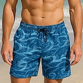 baratos Calções para Homem-Homens Calção Shorts de praia Com Cordão oceano Abstrato Arte abstrata Respirável Secagem Rápida Comprimento do joelho Ao ar livre Férias Casa Férias Estilo Étnico Azul Céu Azul Marinha Com Stretch