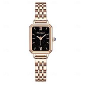 baratos Relógios Quartz-Relógio de quartzo feminino de luxo com mostrador quadrado – pulseira de aço inoxidável à prova d&#039;água, detalhes em diamante, estilo retrô elegante