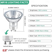 billiga LED-spotlights-GU10 halogenlampa 220v 50w halogenlampor MR16 med glasskydd 2700k varmvit dimbar för ljusvärmare lampskena taklampa 6st