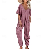 olcso overálok-Női Szabályos Jumpsuitek Stílusos Tömör szín Féhosszú Háremnadrág V-alakú Zseb Utca Napi Normál Fekete Sárga Arcpír rózsaszín Nyár