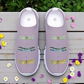 economico Sneakers da donna-Scarpe da passeggio da donna in maglia bianca con stampa di libellule colorate – slip-on casual leggere e traspiranti per passeggiate all&#039;aperto, viaggi estivi e uso quotidiano