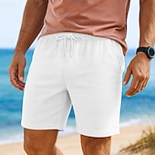 baratos Feriado-Homens Shorts de algodão e linho Calção Shorts de verão Shorts de praia Bolsos Com Cordão Cintura elástica Côr Sólida Conforto Respirável Comprimento do joelho Casual Diário Feriado Férias Moda Preto