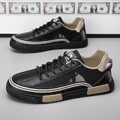 billige Sneakers til herrer-Herre Fritidssko for menn Gange Fritid PU Lær Netting Pustende Bekvem Sklisikker Snøring Svart Grønn / Hvit Sommer Vår