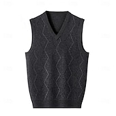 preiswerte Herren Elite Pullover &amp; Cardigans-Herren Pullunder Stricken Jacquard Geometrisches Muster V Ausschnitt Täglich Westen Urlaub Heim Bekleidung Ärmellos Sommer Frühling Schwarz Khaki S M L