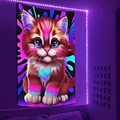levne Tapiserie Blacklight-Sheena Pike Černé světlo Gobelín Svítící ve tmě Svítící párty UV reaktivní Trippy Hazy Visící Gobelín Nástěnné umění Mural pro obývací pokoj Ložnici Malá Kočka