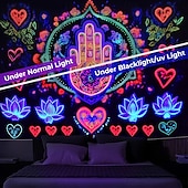 billiga Blacklight tapestries-Blacklight Tapestry Glow in the Dark Glow Party UV Reactive Boho Trippy Misty Hanging Tapestry Wall Art Mural Living Room Bedroom