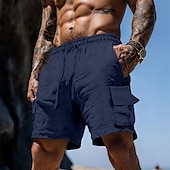 preiswerte Urlaub-Herren Shorts Leinenshorts Sommershorts Strandshorts Kordelzug Elastischer Bund Mehrere Taschen Einfach Knielang Outdoor Ferien Strand Urlaub Hawaiianisch Schwarz Weiß Unelastisch