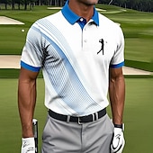 baratos Polo de golfe masculino-Homens Geométrico Golf Camisas Polo Esportivas Manga Curta Camisas polo Camisas de colarinho Roupa de Esporte Roupa Esportiva Botões Verão Preto Branco Azul