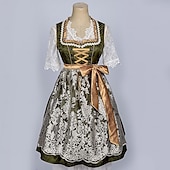 olcso Dirndl-Női Zöld Csipkés Dirndl Ruha Köténnyel és Blúzzal Oktoberfest Wiesn Sörfesztiválra