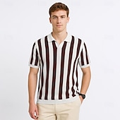 preiswerte Herren Elite Polo-Herren Polo Geschäft Lässig Umlegekragen Kurzarm Gitter Vertikale Streifen V-Ausschnitt Weich Sommer Frühling Herbst Kastanienbraun Dunkelblau Schwarz Dunkelkaffee Polo