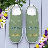 economico Sneakers da donna-Scarpe da passeggio da donna in maglia bianca con stampa di libellule colorate – slip-on casual leggere e traspiranti per passeggiate all&#039;aperto, viaggi estivi e uso quotidiano