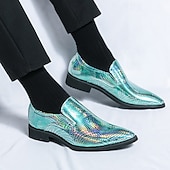 abordables Semi-formel-Chaussures à enfiler pour hommes à imprimé serpent métallisé turquoise - tendance, modernes, parfaites pour les sorties décontractées et les événements avant-gardistes