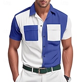 economico camicie casual da uomo-Per uomo Camicia Camicia Estiva Camicia casual Camicia di Velluto a Coste Camicia con Bottoni Camicia cargo Nero Blu Verde Kaki Grigio Manica Corta Blocco di colori Colletto cubano Casuale Quotidiano