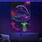 お買い得  ブラックライトタペストリー-ブラックライトタペストリー 輝く暗闇 輝くパーティー UV反応 動物 海のイルカ トリッピー ミスティ キノコ 自然の風景 壁掛けタペストリー 壁アート 壁画 リビングルーム 寝室用