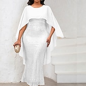preiswerte Bodenlänge-Kleid Mutter der Braut Kleid Elegantes Rundhals Bodenlänglich Chiffon 3/4 Ärmels mit Pailletten